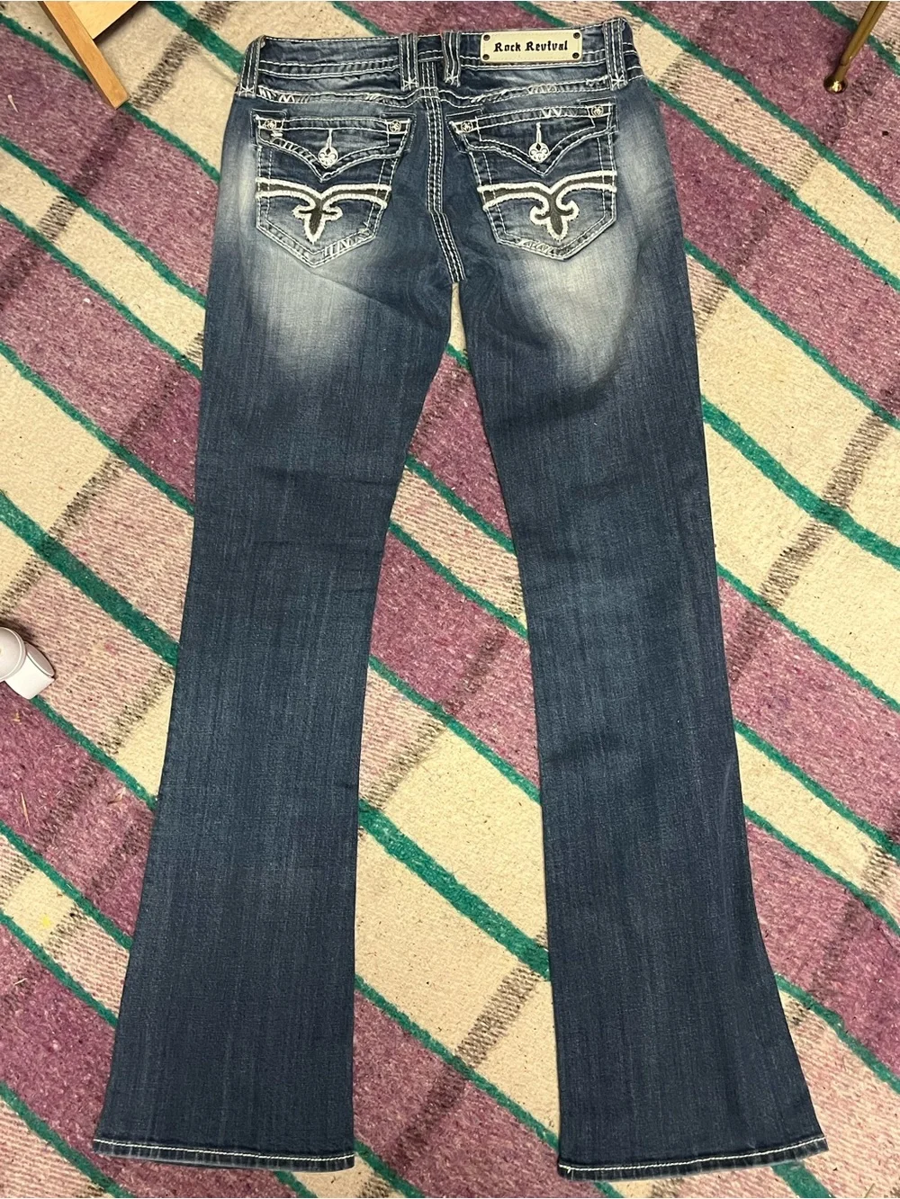 Rock Revival Abble Boot Jeans 29 Flap Pocket Bootcut Stretch Y2K Faded Western